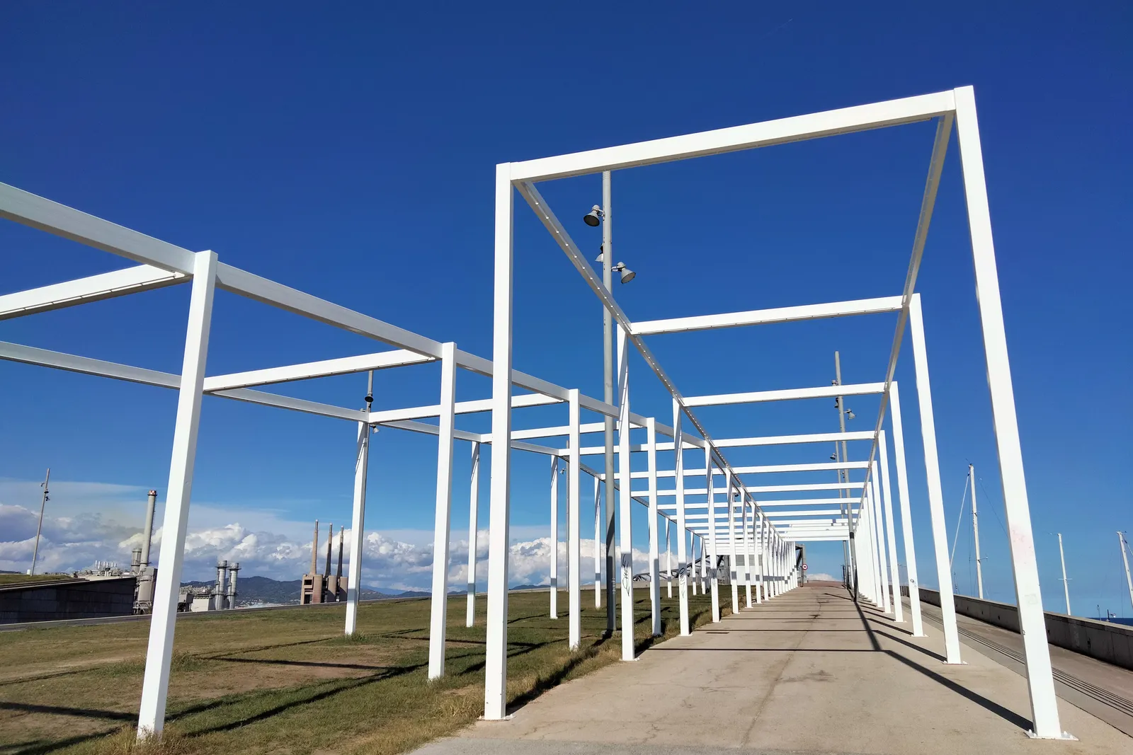 The white pergola on the Esplanada del Fòrum in Barcelona