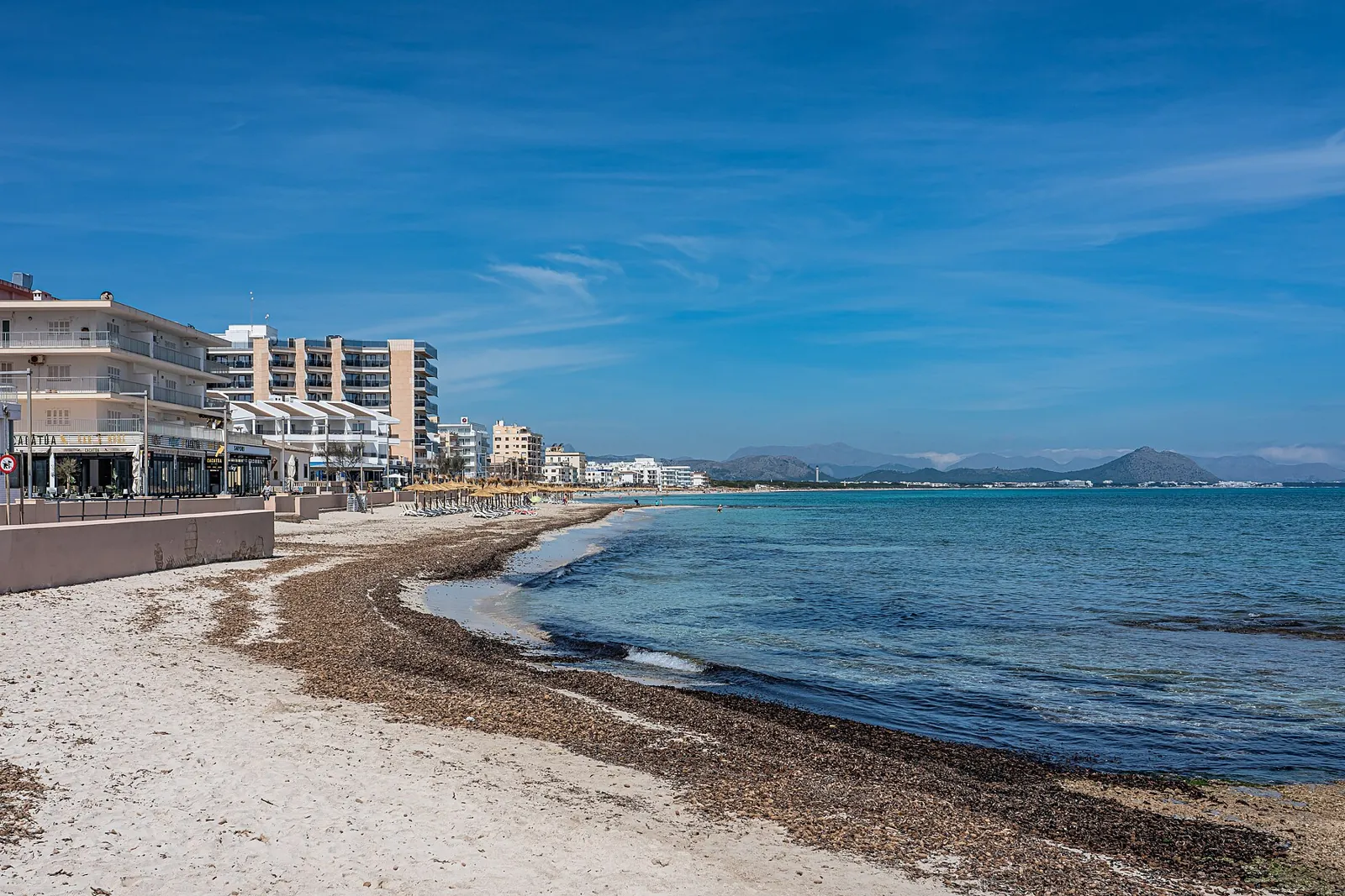 The seafront promenade and beach at Can Picafort, Mallorca