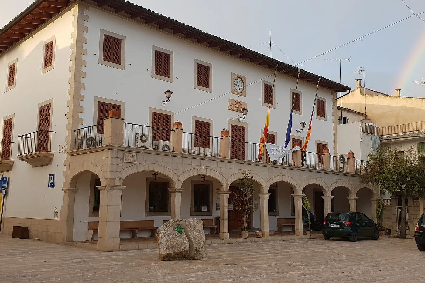 The town hall and arcaded square of Sant Llorenç des Cardassar, Mallorca