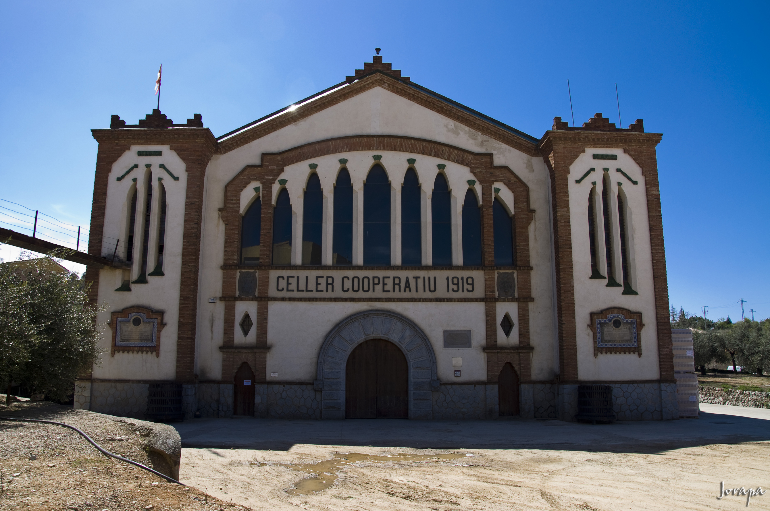 The modernist Celler Cooperatiu wine cooperative building in Falset, Priorat