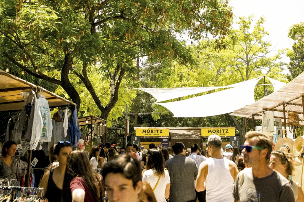 Crowds among the stalls under the trees at Palo Market Fest