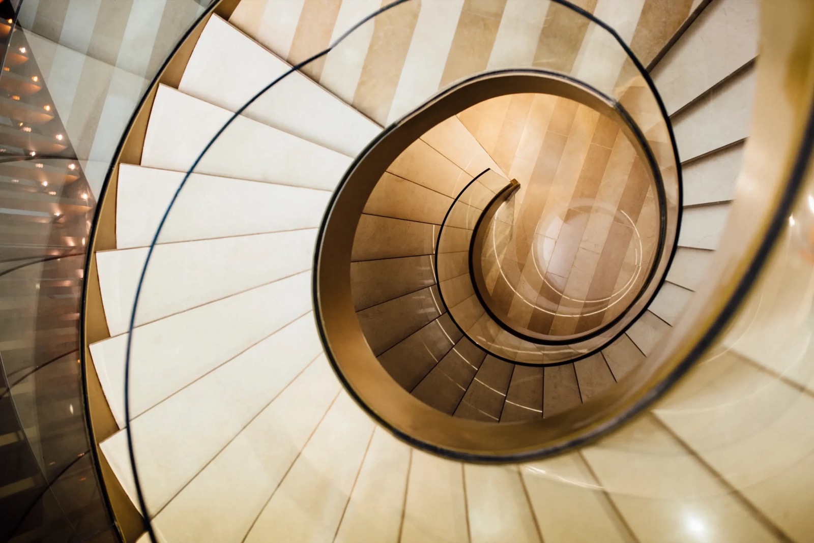 Spiral staircase interior detail viewed from above