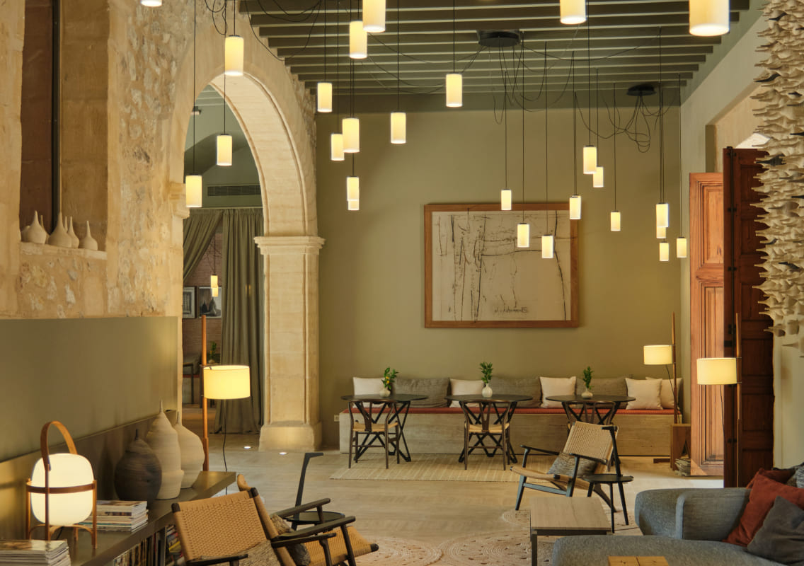 Lounge and lobby seating area at Can Auli Luxury Retreat