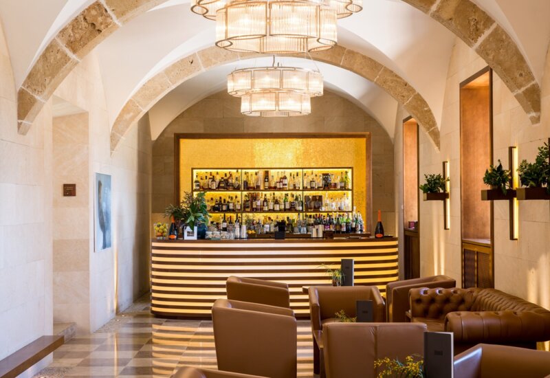 Bar with vaulted stone ceiling at Castell Son Claret