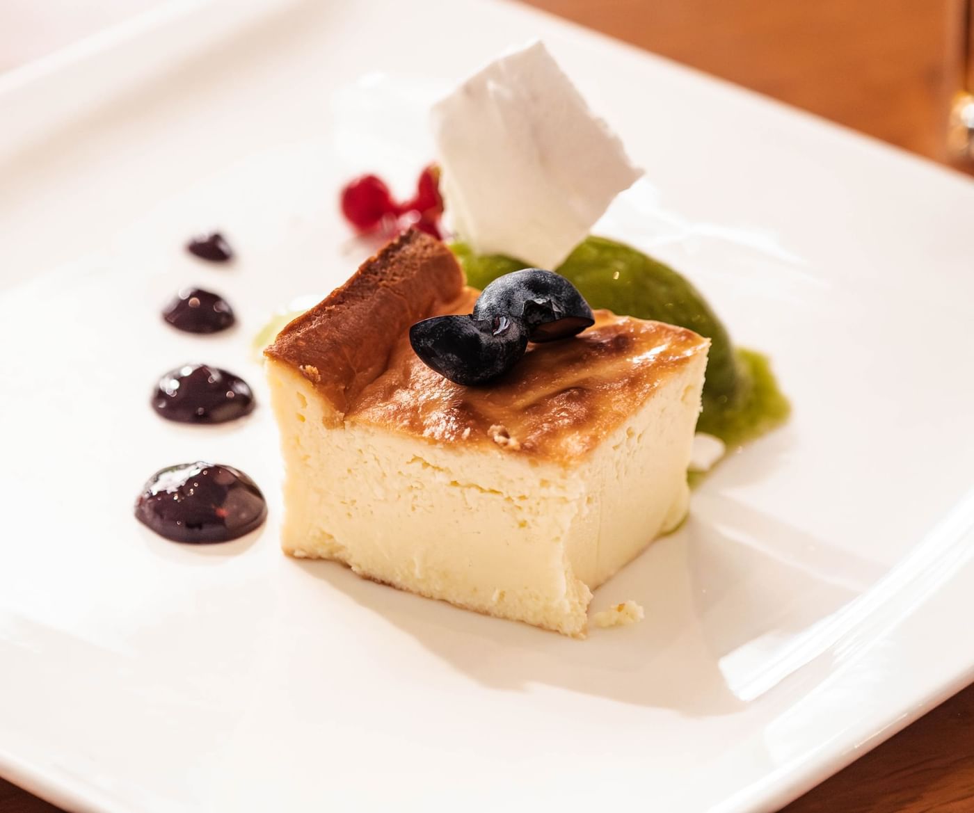 Plated dessert at the hotel restaurant