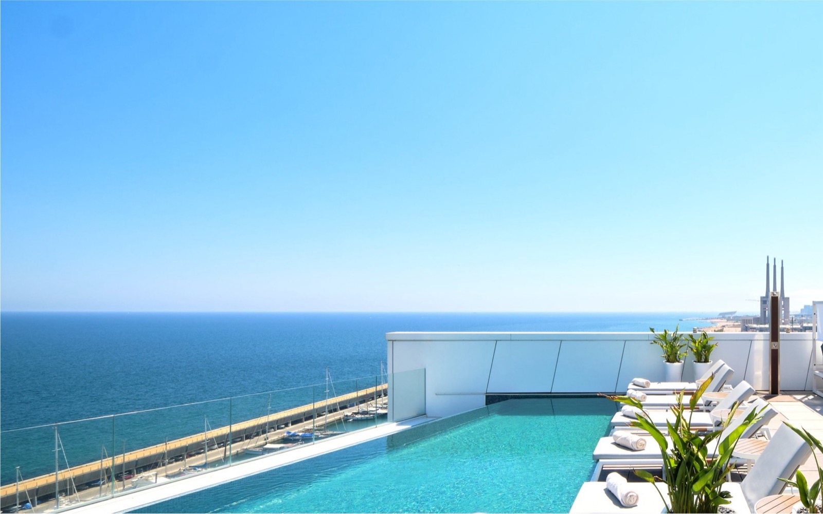 Rooftop infinity pool overlooking the marina and the Mediterranean