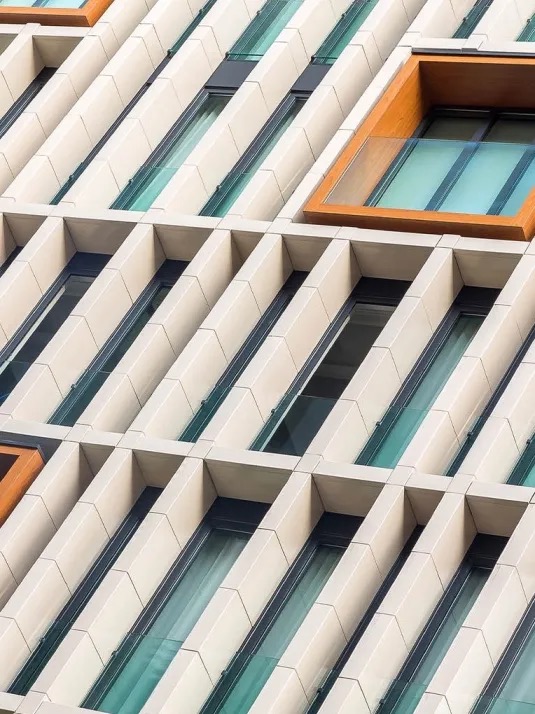 Architectural detail of Ohla Eixample's window facade