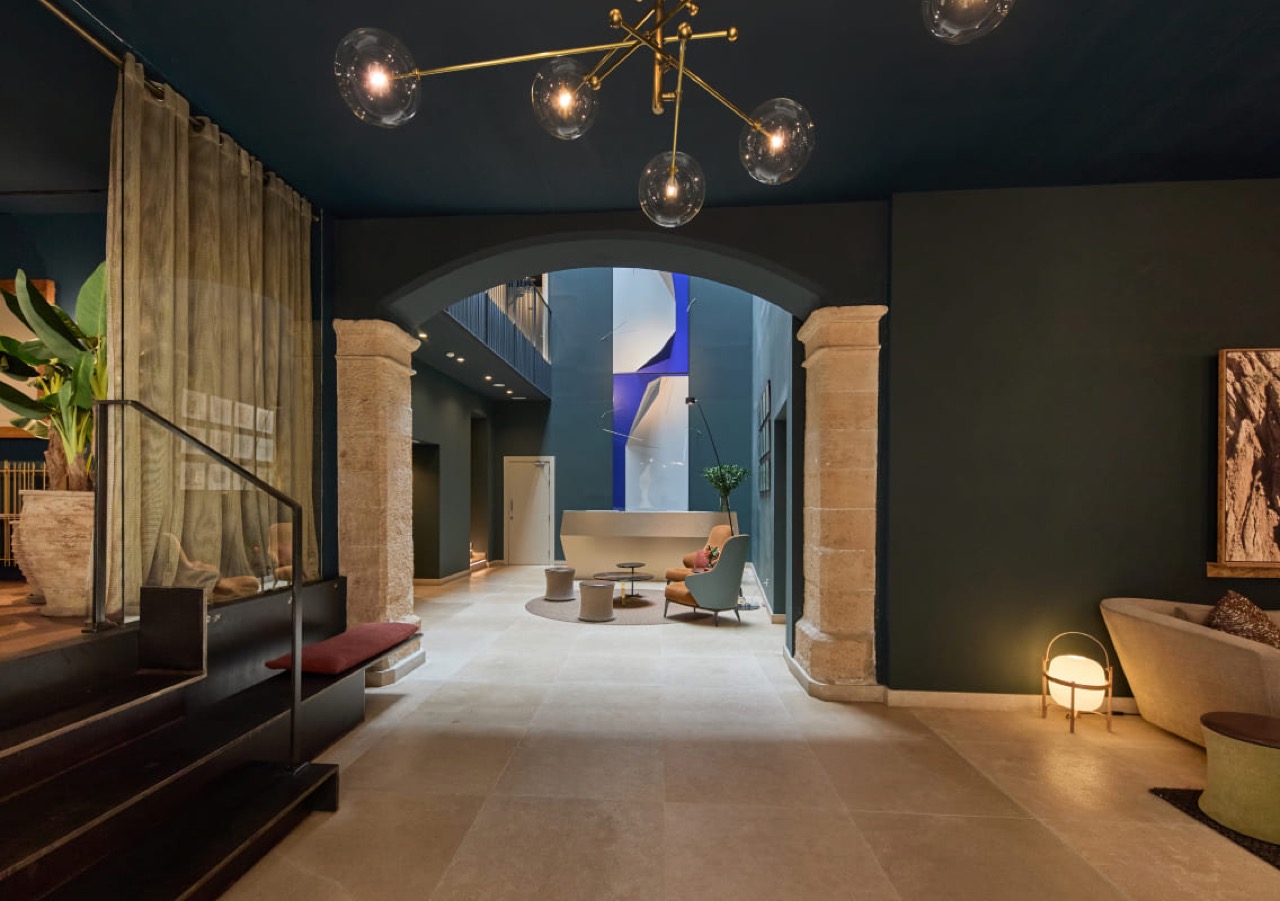 Lobby seating area at Sant Jaume Design Hotel viewed from above