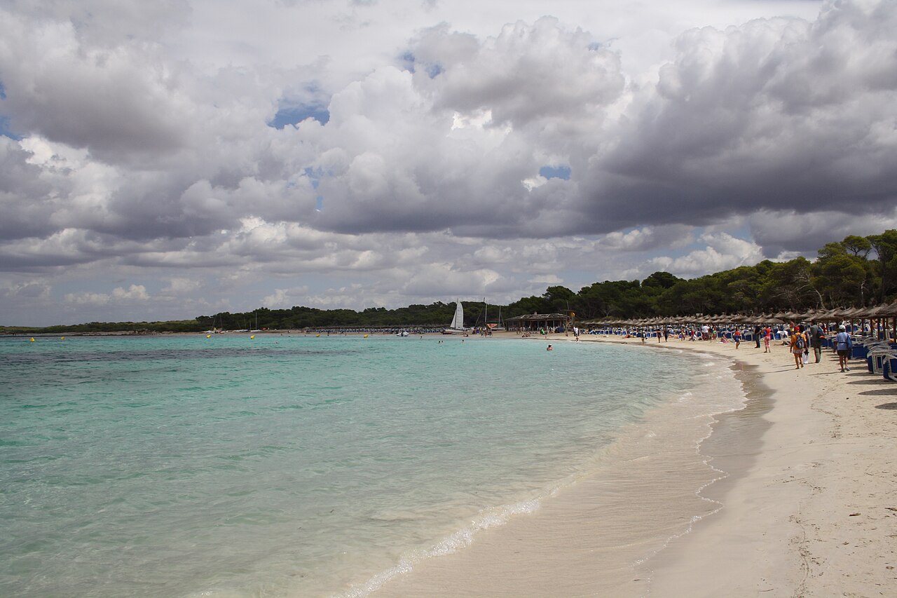 Turquoise water and white sand of Es Trenc beach, Mallorca, Spain
