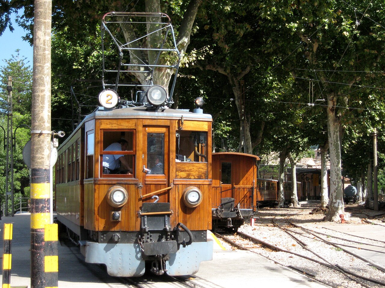 Vintage wooden carriage of the Ferrocarril de Sóller heritage train, Mallorca, Spain