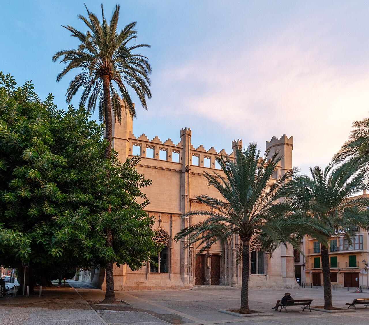 Gothic former merchants' exchange with crenellated tower, Sa Llotja, Palma, Mallorca, Spain