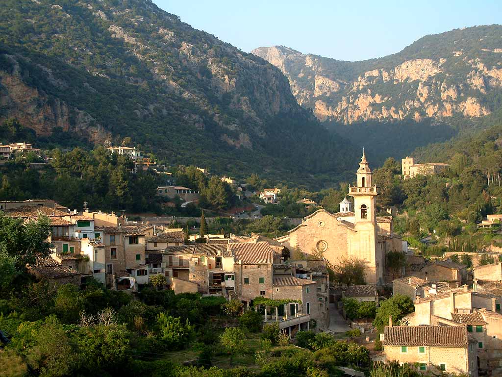 Hilltop village of Valldemossa with the parish church tower, Mallorca, Spain
