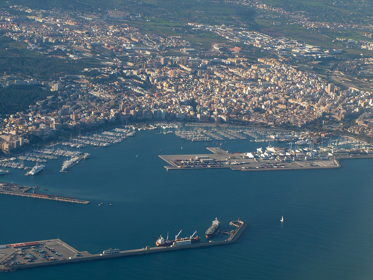 Aerial view of the port of Palma and its marinas