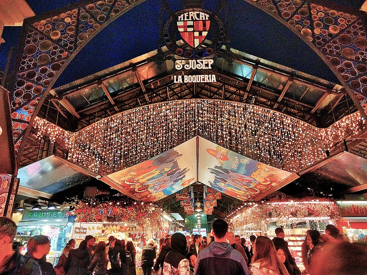 The entrance of the Mercat de la Boqueria on La Rambla, Barcelona.