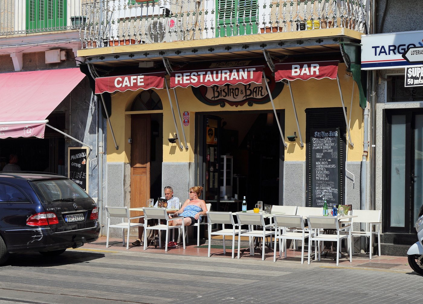A café-restaurant occupying a prime corner building at Port de Sóller, Mallorca