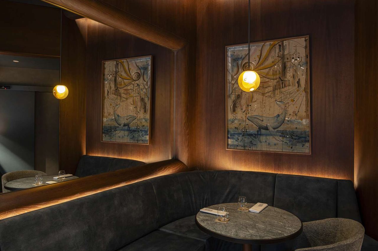 The wood-panelled dining room at Osteria Condal