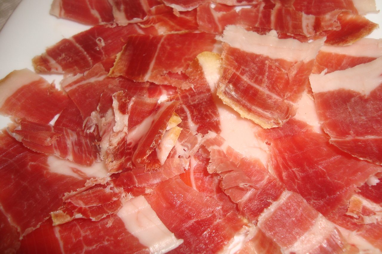 A plate of thinly sliced Spanish cured ham